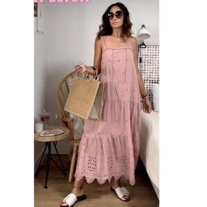 ZARA $89 OPENWORK EMBROIDERED DRESS PALE PINK - REF 5107/060 S,M,L NWT